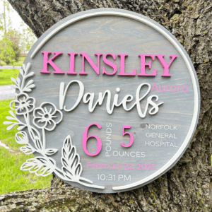 Round Wooden Birth Announcements